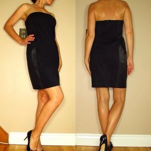 🆕 DKNY Black Strapless Bodycon Dress Leather Side Y2K Vintage Fitted Mini